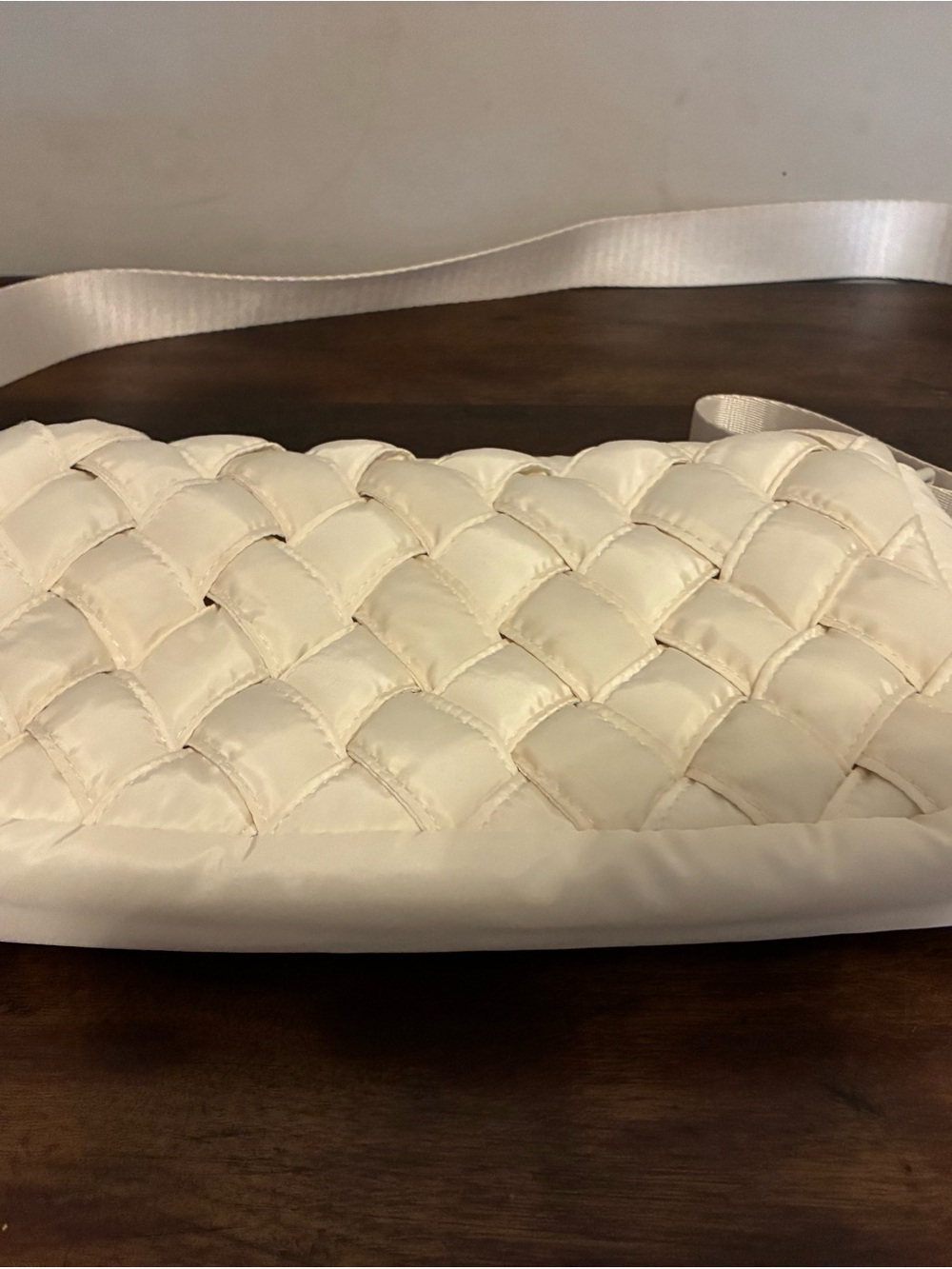 Ivory Satin Like Woven Shoulder Bag